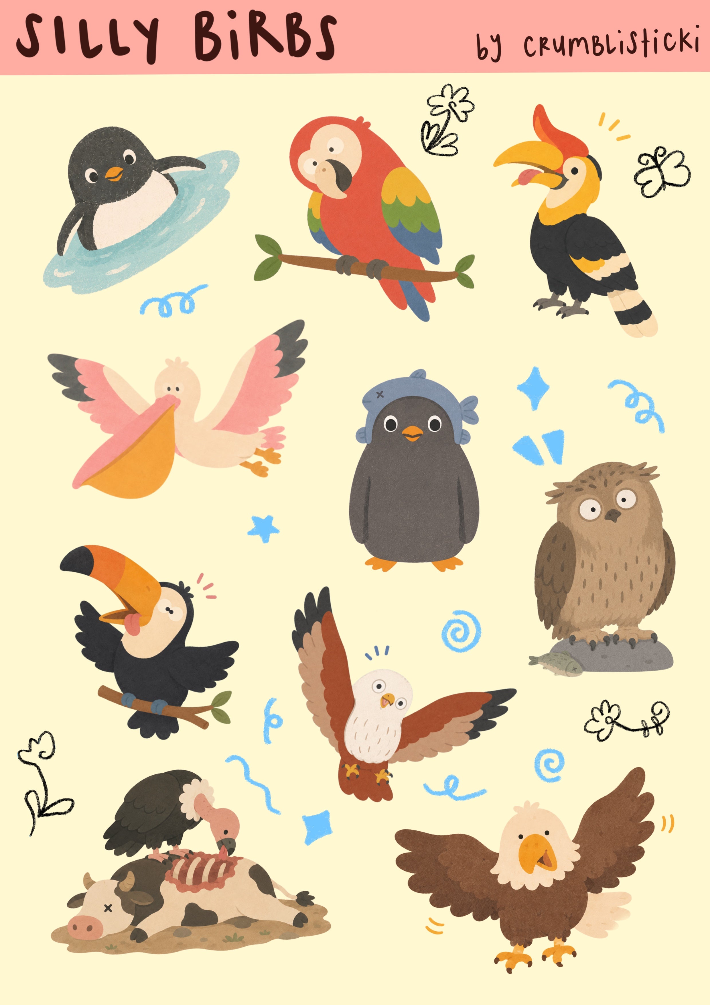 A6 Silly Birbs Sticker Sheet